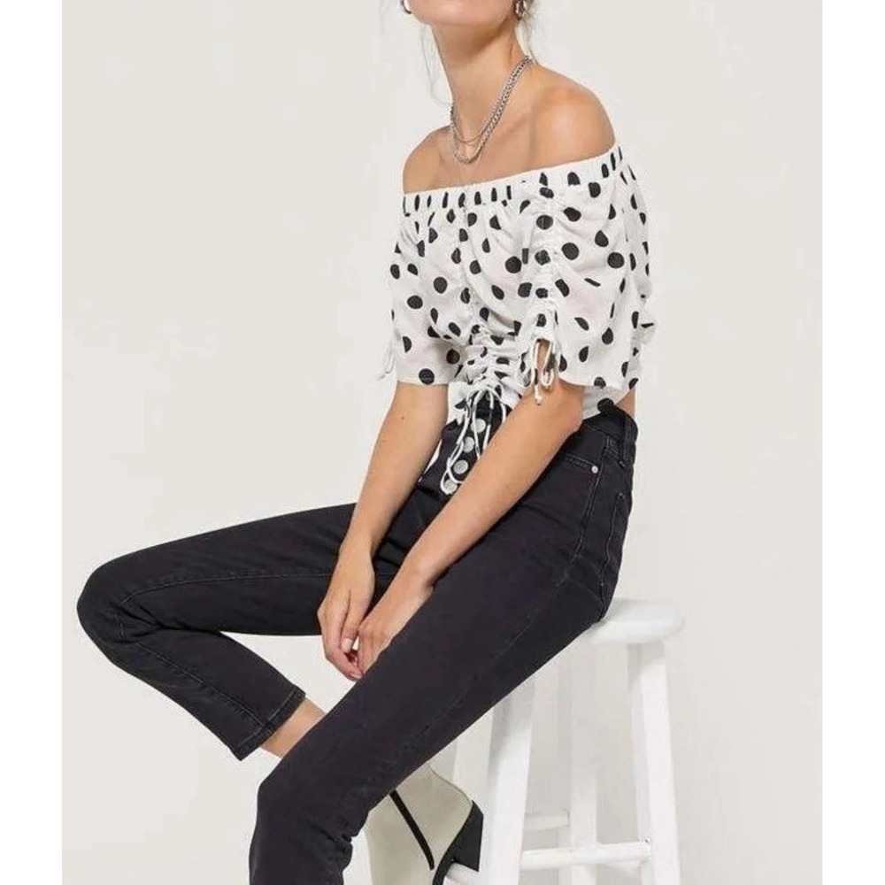Urban Outfitters Bianca Polka Dot Off Shoulder Crop Top Small Y2K Festival